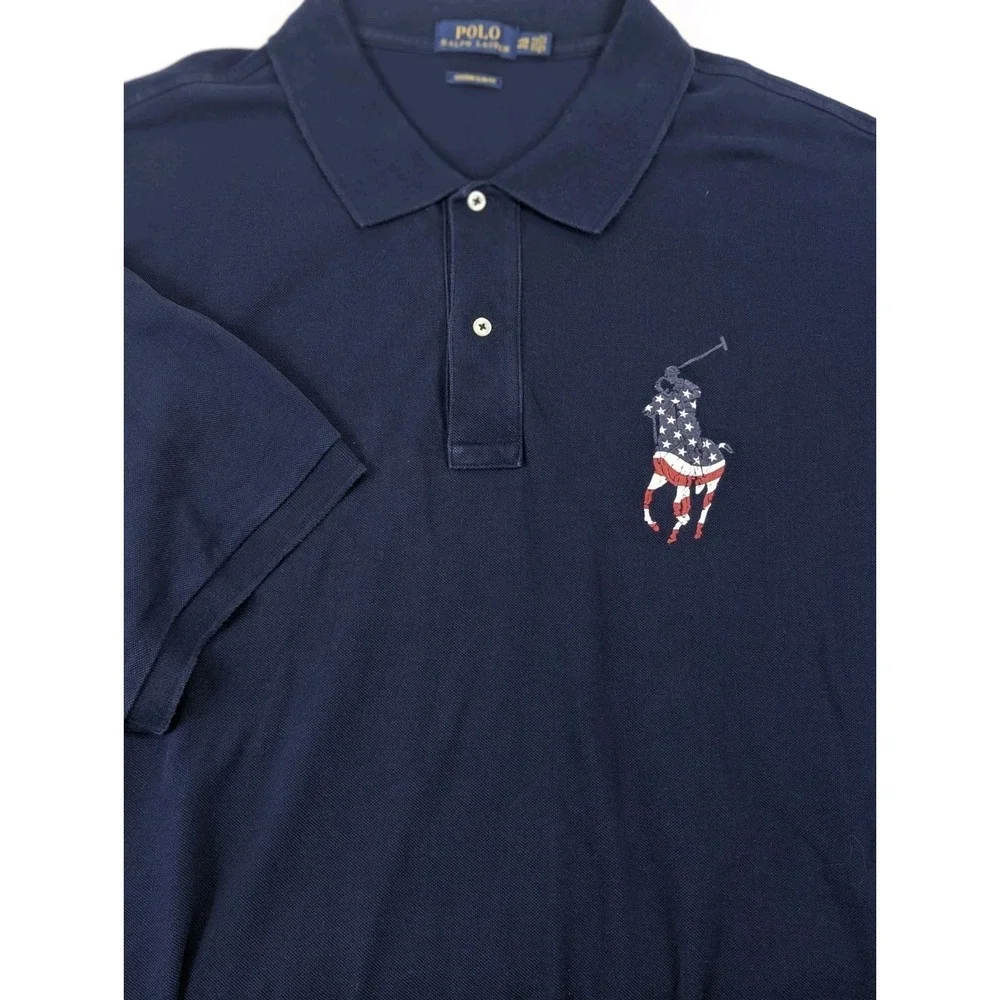 Polo Ralph Lauren Shirt Mens 4XB 4XL Big Pony USA Navy Blue Polo American Flag